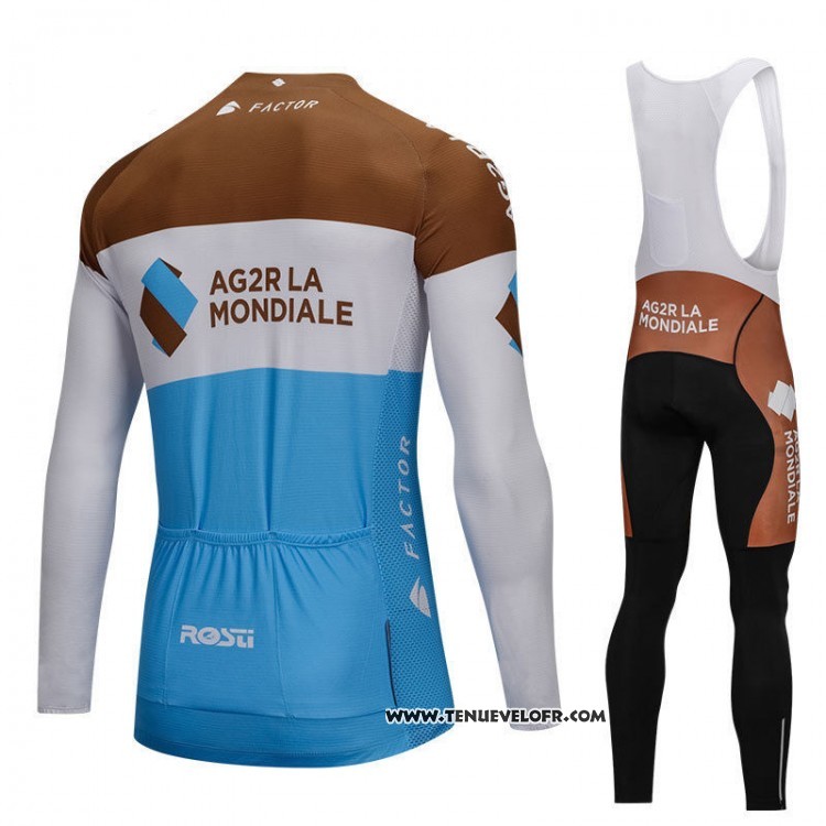 2018 Maillot Ciclismo Ag2r La Mondiale Bleu et Blanc Manches Longues et Cuissard